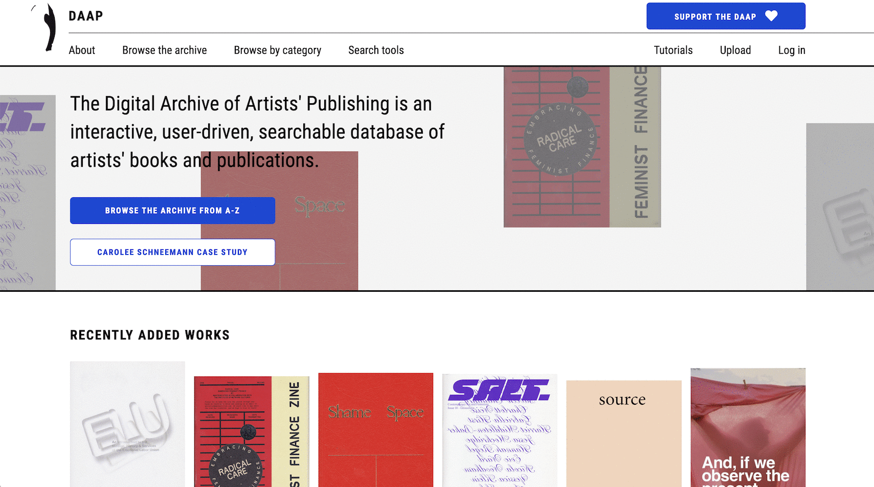 animated gif displaying various pages of the FDigital Archive of Artists Publishing website